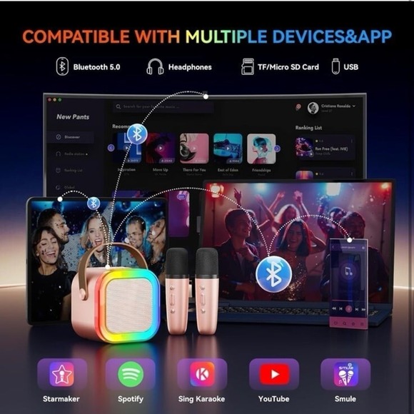 Karaoke Machine for Kids Adults, Portable Bluetooth Mini Karaoke Microphone Sing - Picture 4 of 12